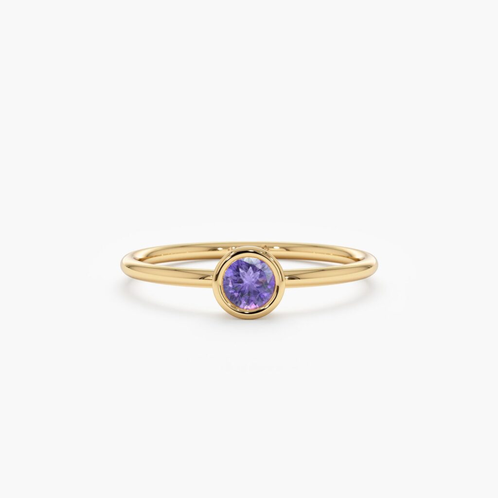 925 Sterling Silver Amethyst Bezel Ring
