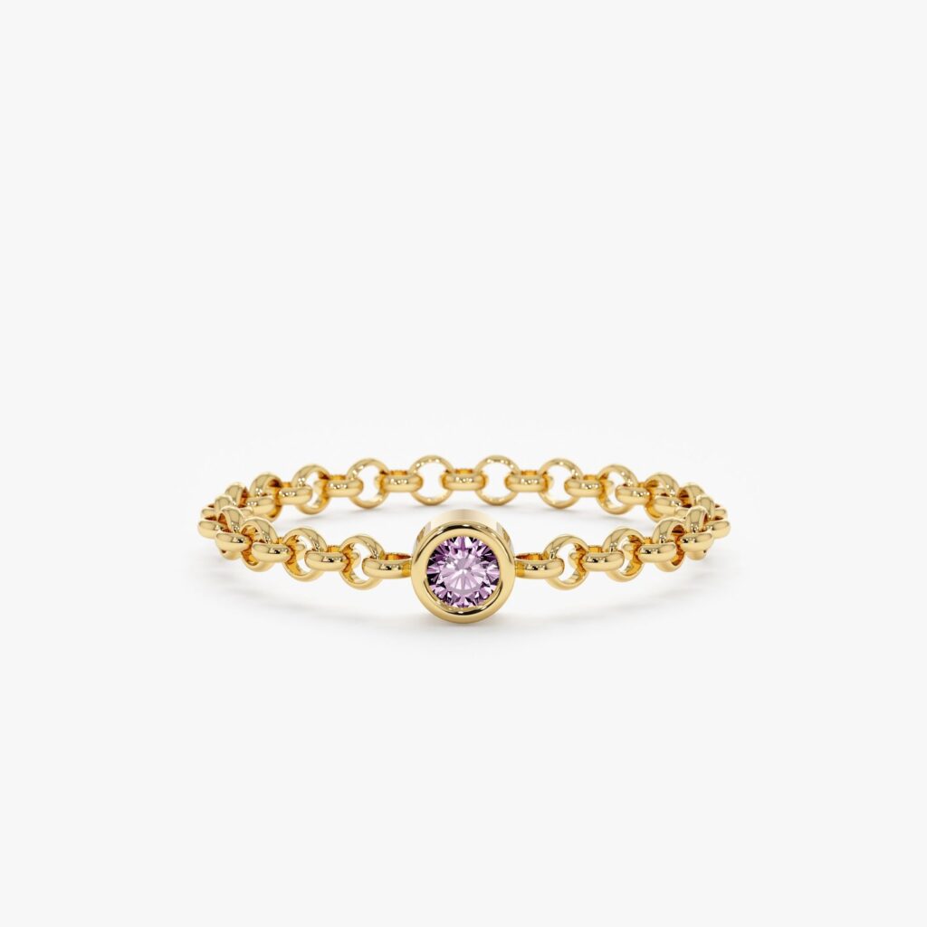 925 Sterling Silver Amethyst Chain Ring