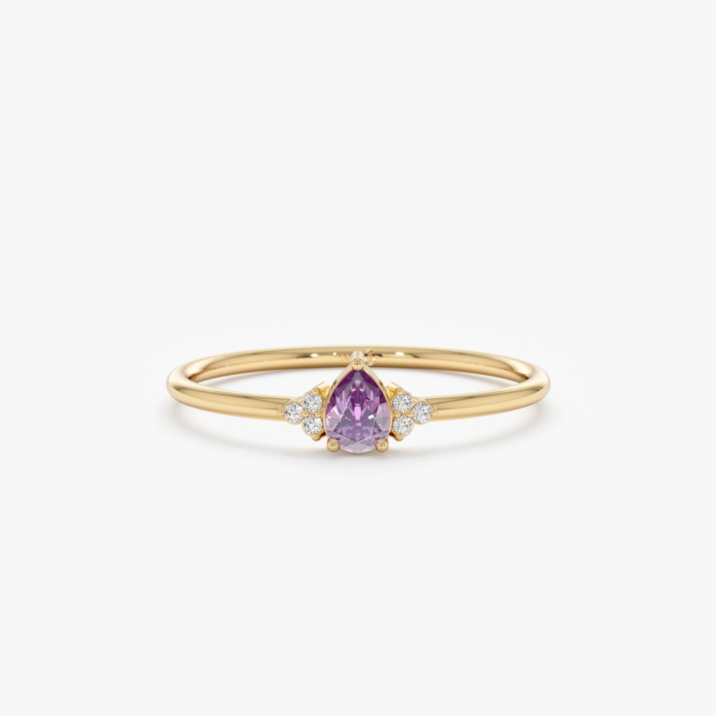 925 Sterling Silver Amethyst Diamond Engagement Ring
