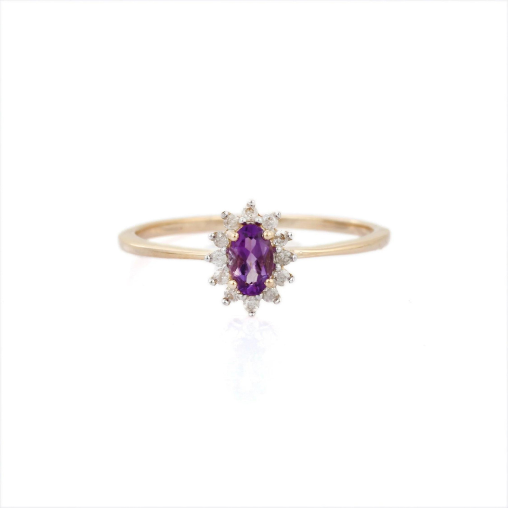 925 Sterling Silver Amethyst Diamond Ring