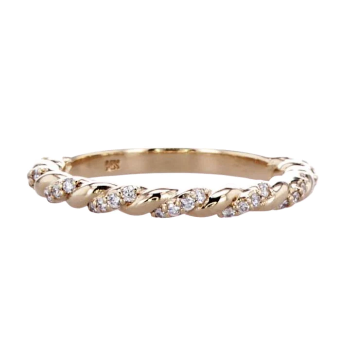 925 Sterling Silver And Diamond Rope Ring