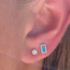 Sterling silver bar earrings featuring CZ diamond sparkle and turquoise accents