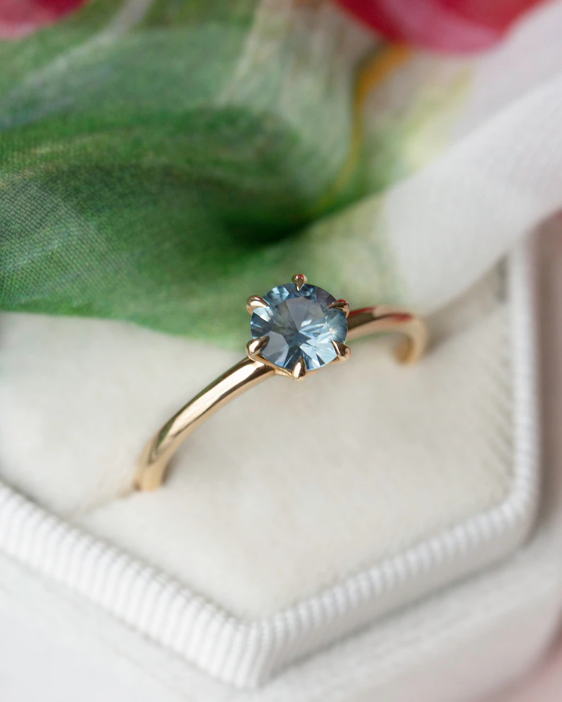 925 Sterling Silver Aqua Blue Montana Sapphire Solitaire Engagement Ring