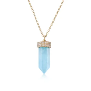 925 Sterling Silver Aquamarine and Diamond Crystal Necklace