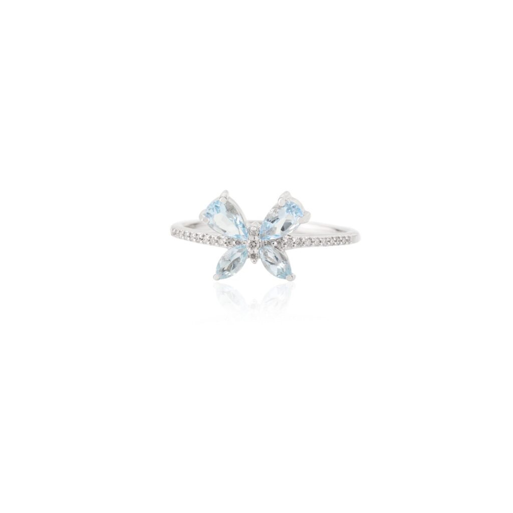 925 Sterling Silver Aquamarine Butterfly Ring
