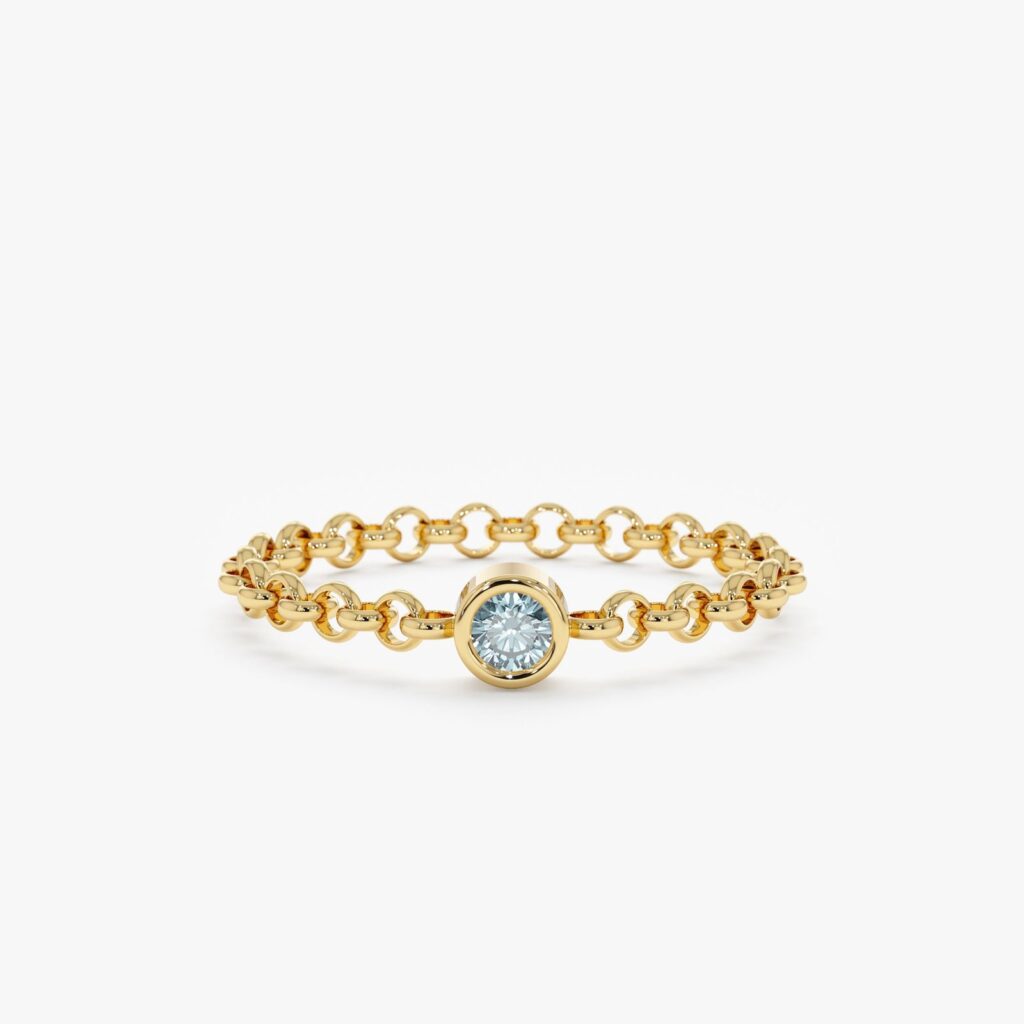 925 Sterling Silver Aquamarine Chain Ring
