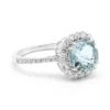 925 Sterling Silver Aquamarine Cushion-Cut Diamond Cluster Ring - Image 2