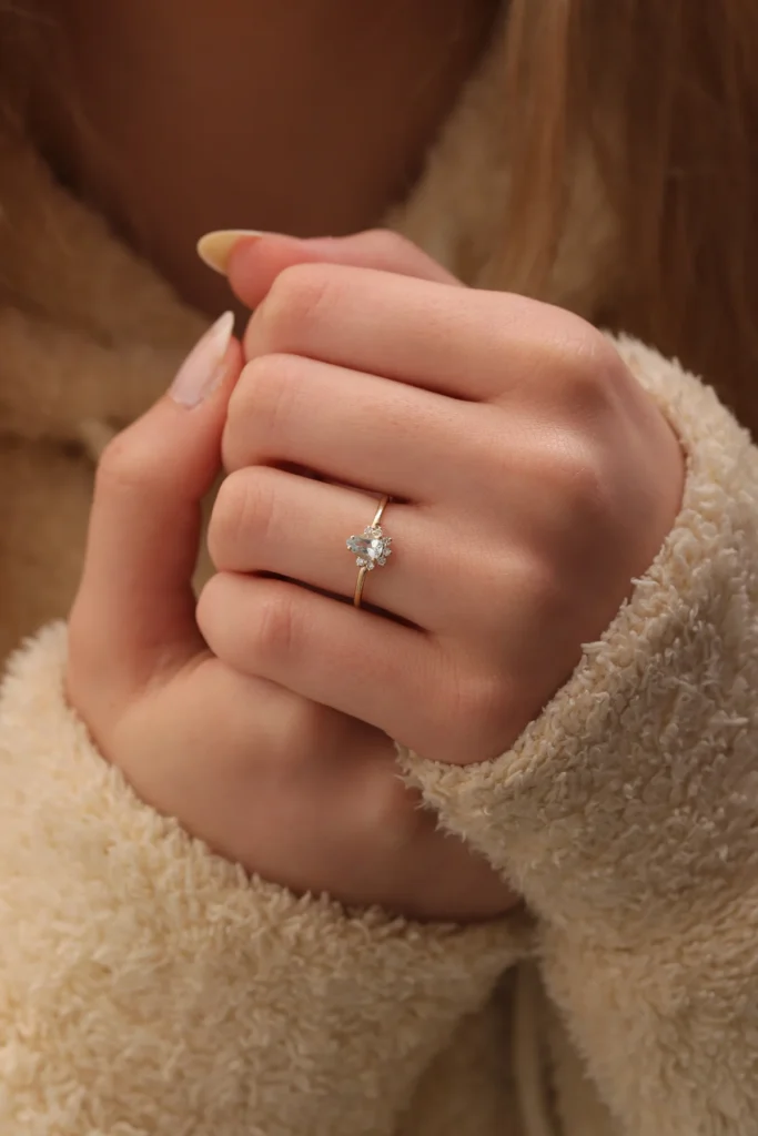 925 Sterling Silver Aquamarine Diamond Ring