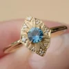 Gold-plated 925 sterling silver ring with Art Deco-inspired detailing