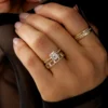 Asscher cut ring with premium CZ diamond and pave setting