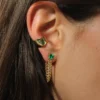 925 Sterling Silver Asscher Cut Emerald Cuban Link Loop Earring - Image 3