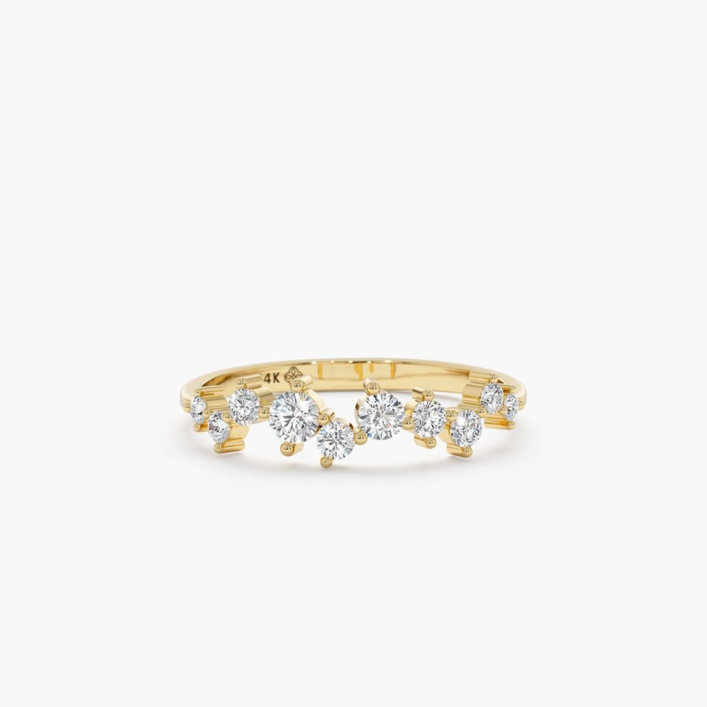 925 Sterling Silver Asymmetrical Set Diamond Cluster Ring