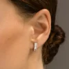 925 Sterling Silver Baguette and Round Diamond Micro Pave Earrings