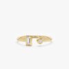925 Sterling Silver Baguette and Round Diamond Open Ring