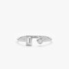 925 Sterling Silver Baguette and Round Diamond Open Ring - Image 2