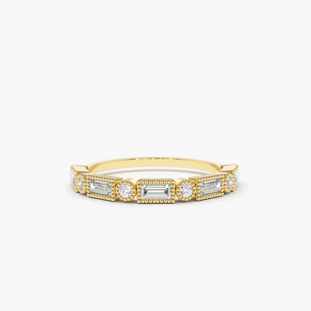 925 Sterling Silver Baguette and Round Diamond Ring