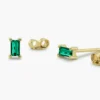 925 Sterling Silver Baguette Cut Emerald Studs