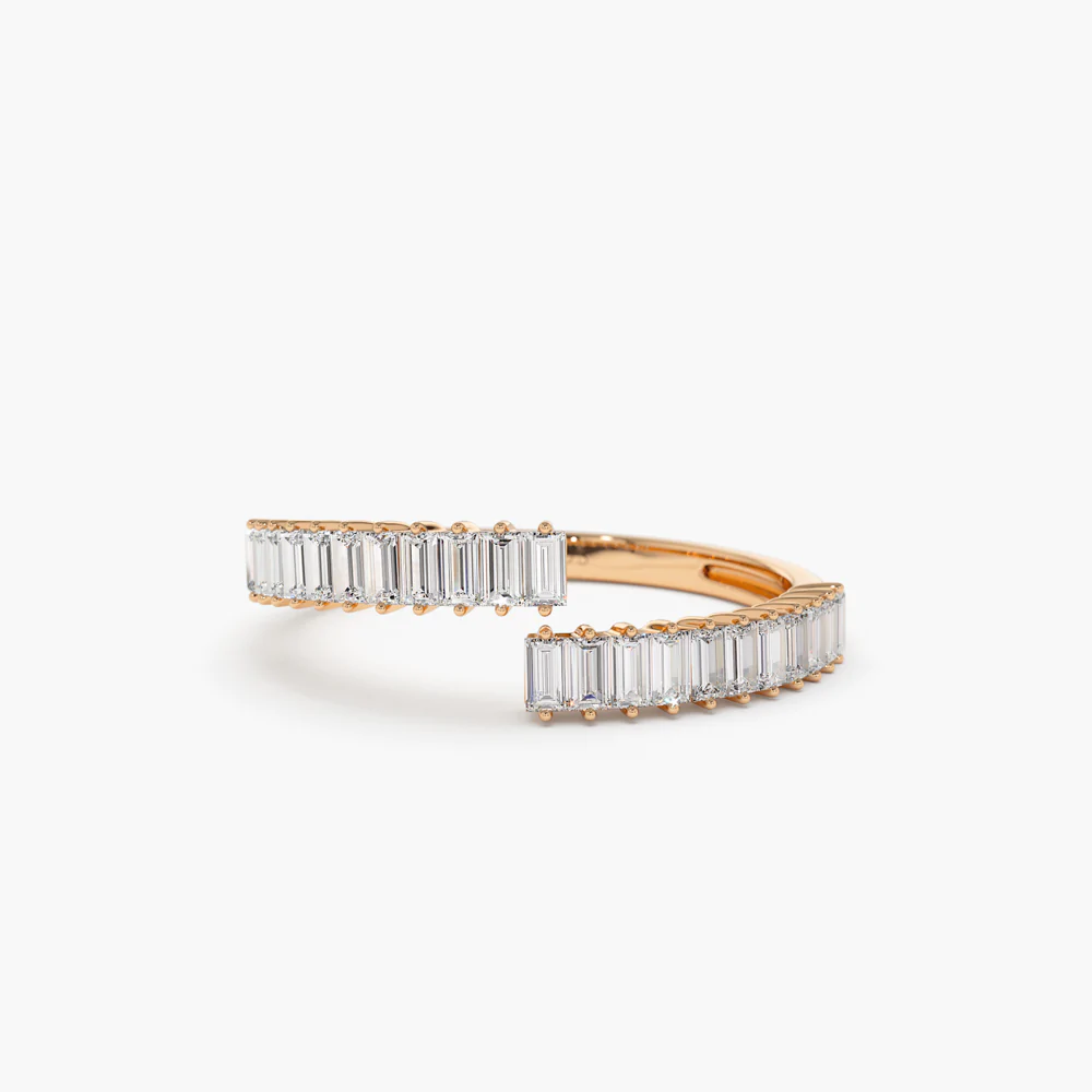 925 Sterling Silver Baguette Diamond Bypass Ring