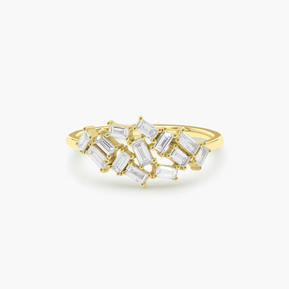 925 Sterling Silver Baguette Diamond Cluster Ring