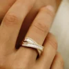 925 Sterling Silver Baguette Diamond Crossover Ring - Image 2