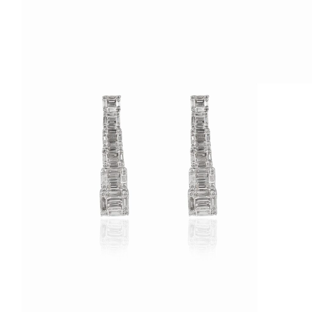 925 Sterling Silver Baguette Diamond Dangle Earrings