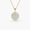 Sterling silver disc cluster necklace with round and baguette stones