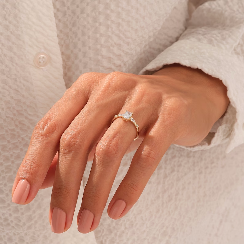 925 Sterling Silver Baguette Diamond Engagement Ring