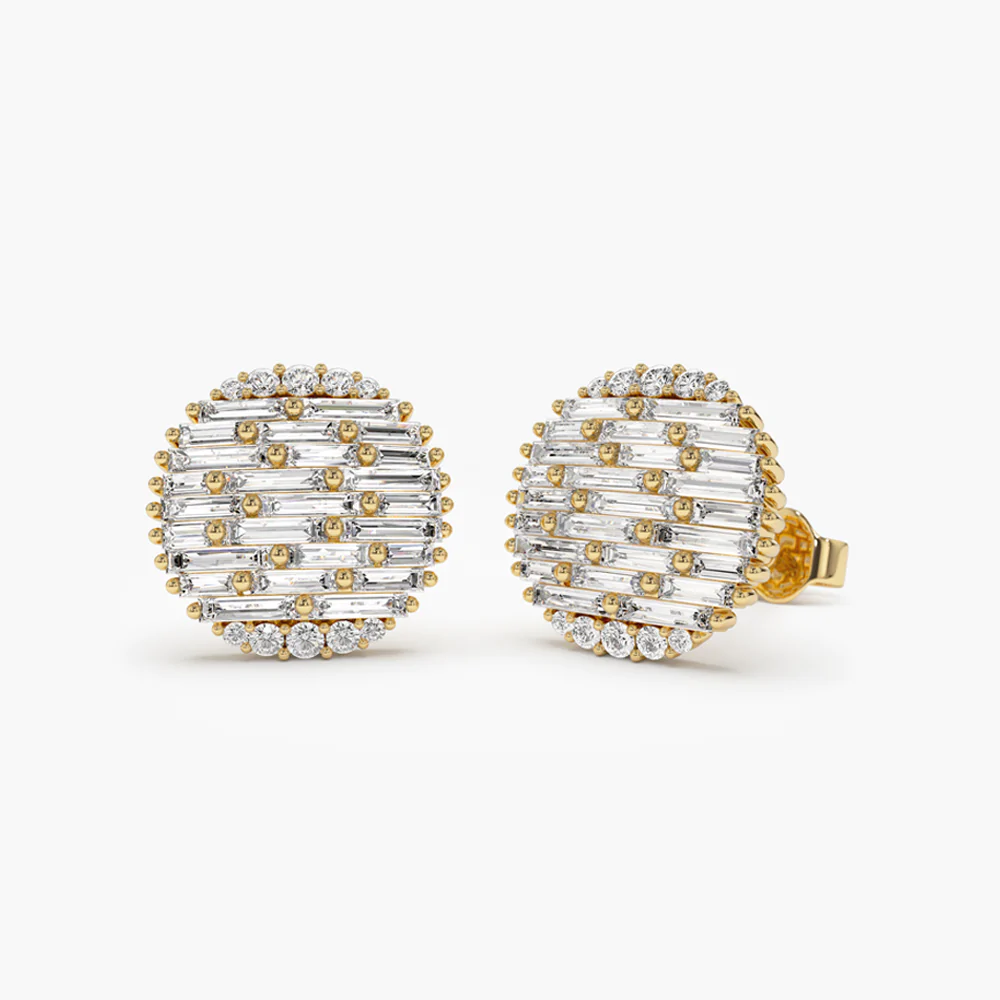 925 Sterling Silver Baguette Diamond Needle Cut Statement Earrings