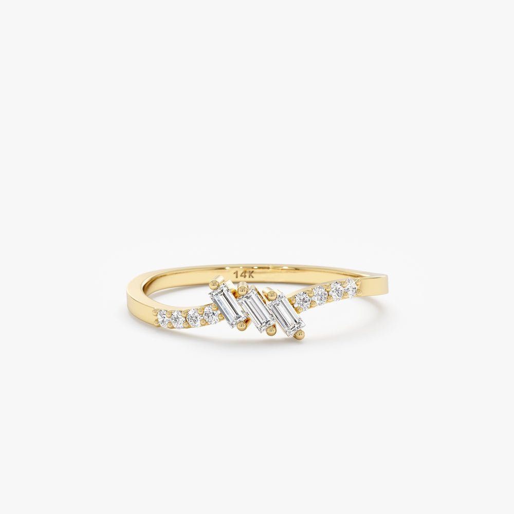 925 Sterling Silver Tilted Baguette Diamond Ring