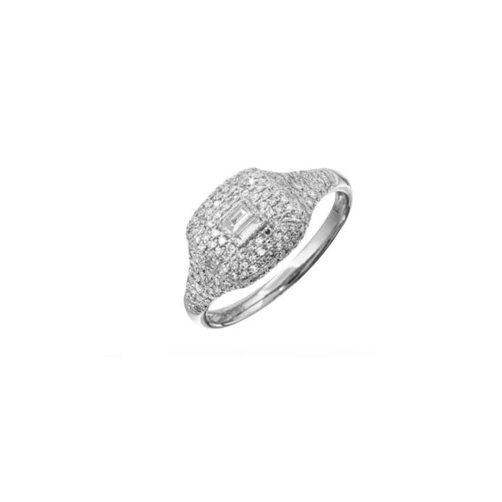 925 Sterling Silver Baguette Diamond Signet Ring