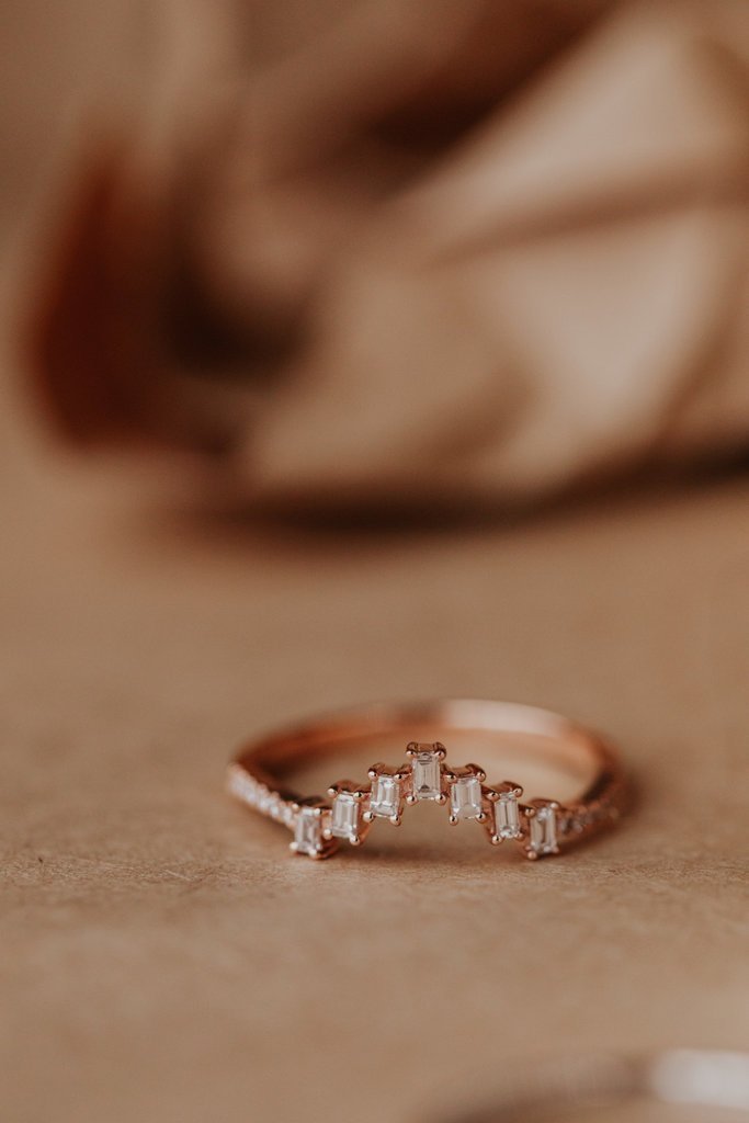 925 Sterling Silver Baguette Diamond V Tracer with Pave Diamond Band