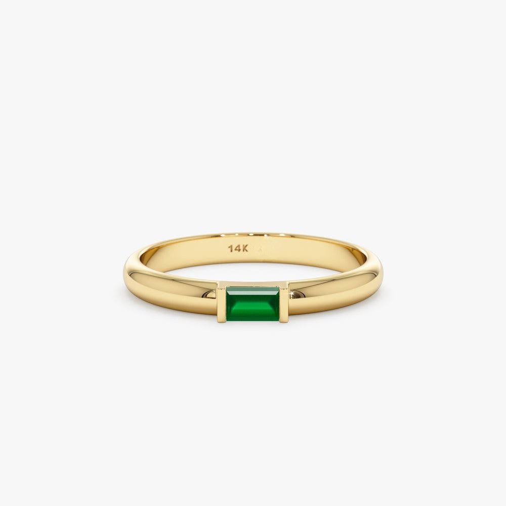 925 Sterling Silver Baguette Emerald Dome Ring