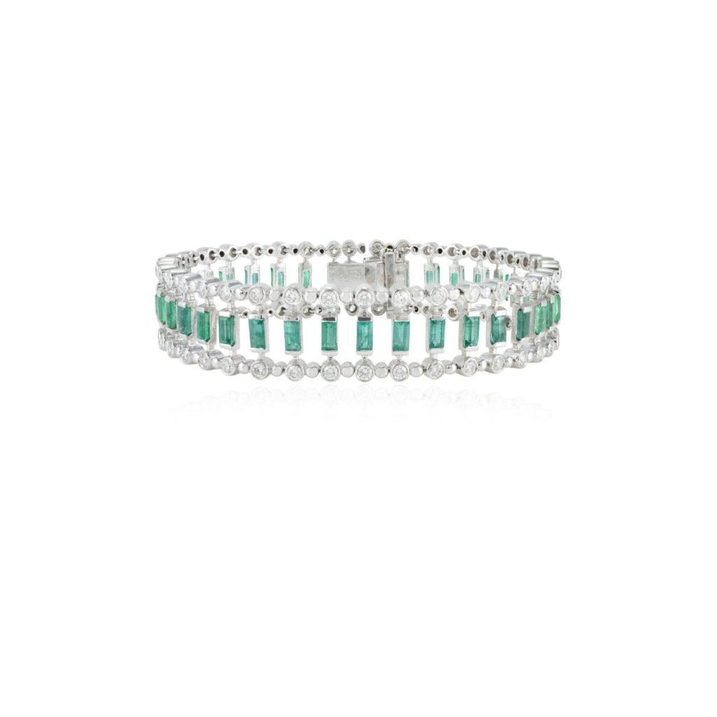 925 Sterling Silver Baguette Emerald Wedding Bracelet