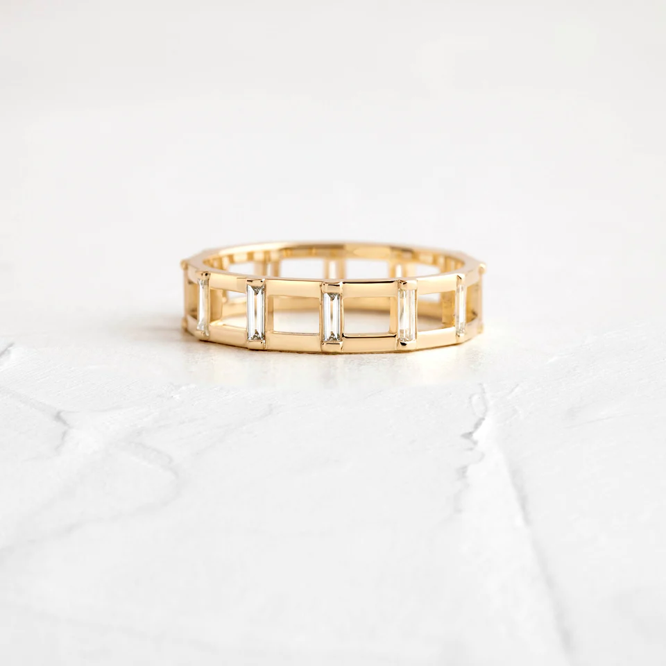 925 Sterling Silver Baguette Ladder Diamond Ring