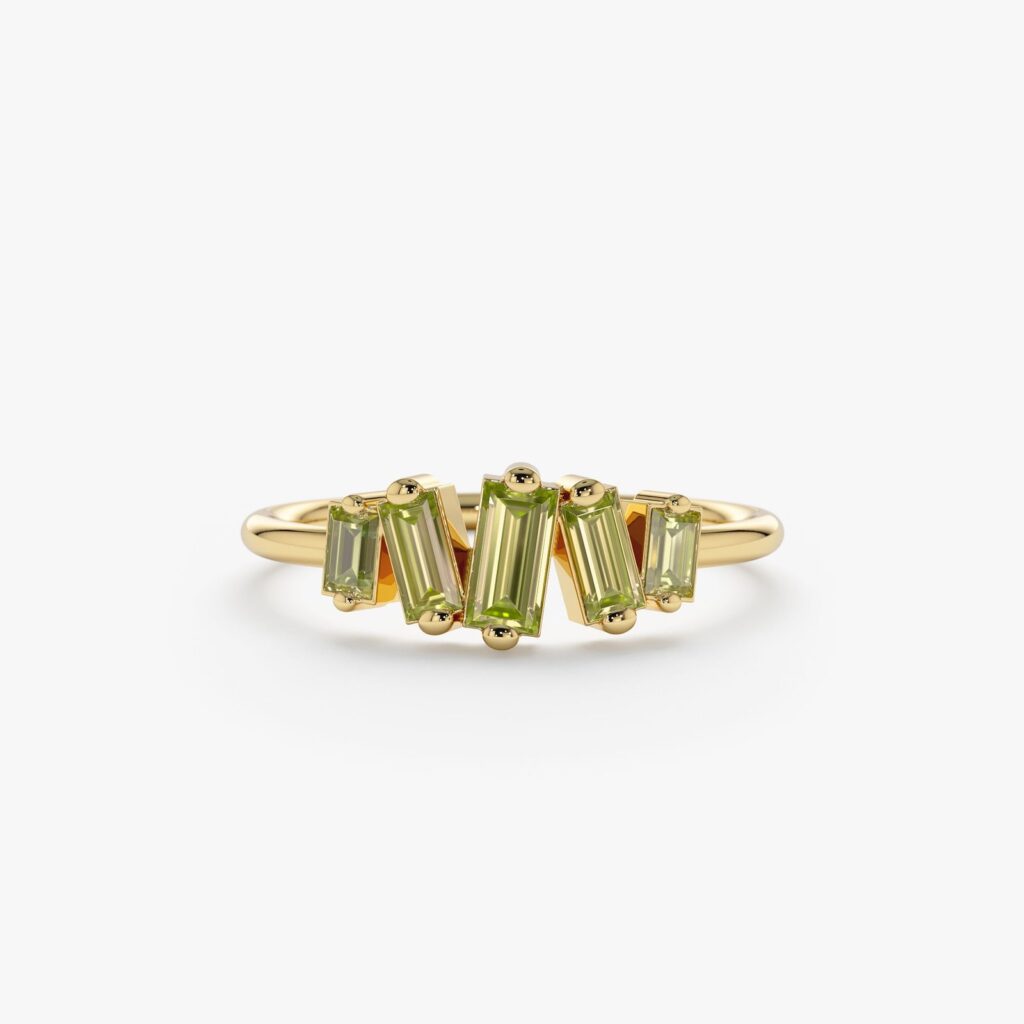 925 Sterling Silver Baguette Peridot Cluster Ring