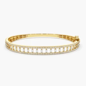 925 Sterling Silver Baguette & Round Diamond Bangle Bracelet