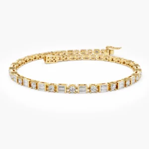 925 Sterling Silver Baguette & Round Diamond Tennis Bracelet