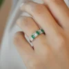 Sterling silver ring with baguette and round stone accents