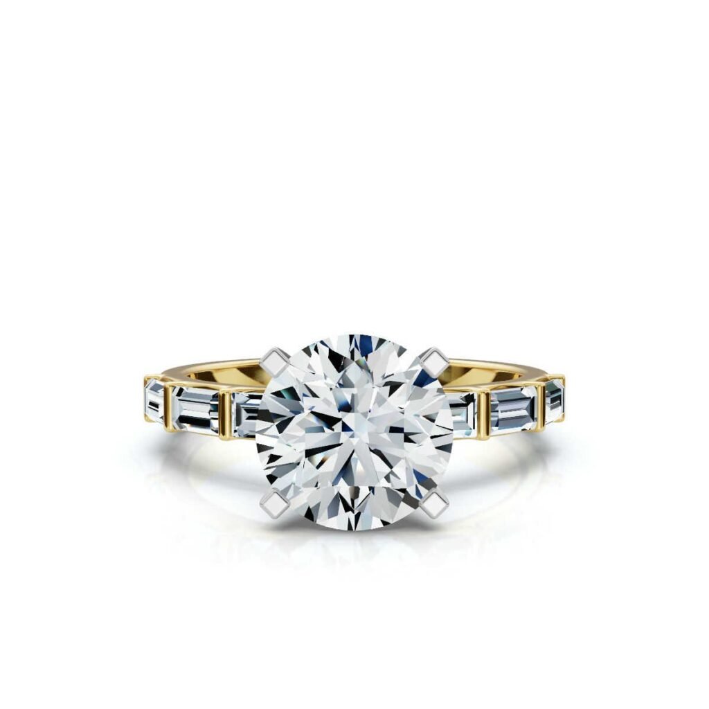 925 Sterling Silver Baguette & Round Shape Diamond Engagement Ring