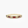 925 Sterling Silver ring with baguette ruby centre row and diamond accents