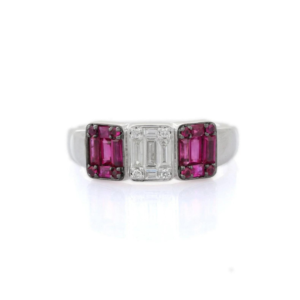 925 Sterling Silver Baguette Ruby & Diamond Ring