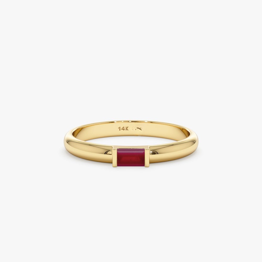 925 Sterling Silver Baguette Ruby Dome Ring