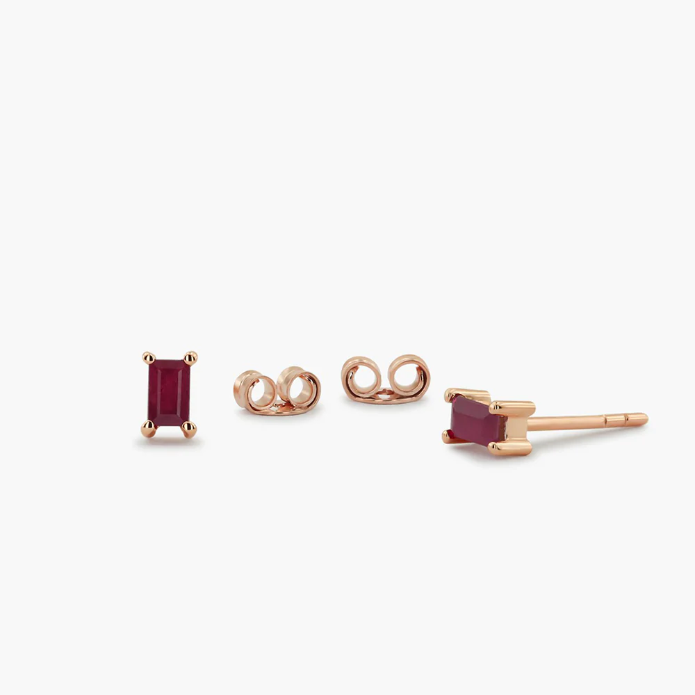 925 Sterling Silver Baguette Ruby Earrings