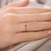 Sterling silver ring with channel-set ruby and prong-set diamonds