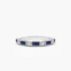 Baguette sapphire and diamond ring with a modern bezel setting