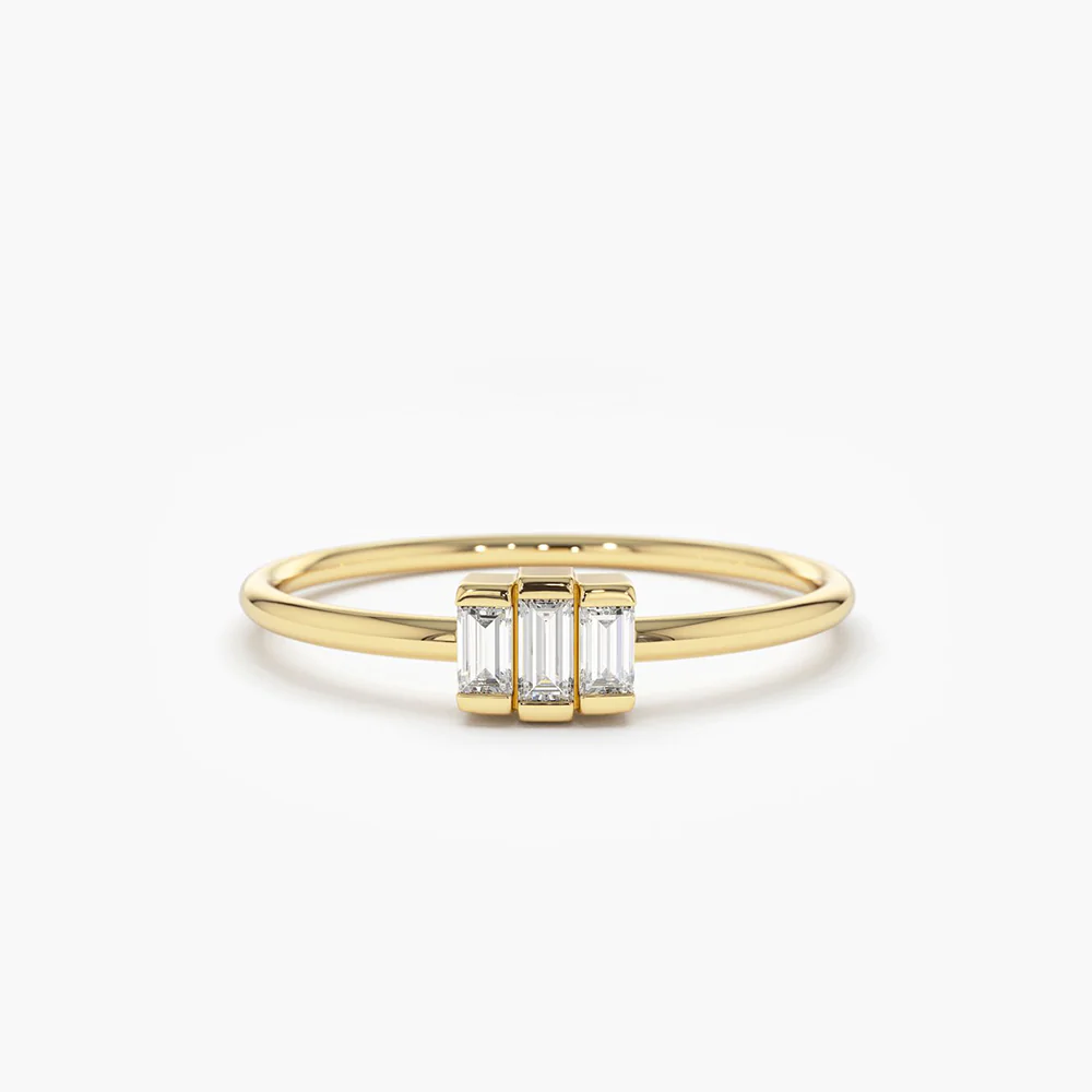 925 Sterling Silver Baguette Trio Diamond Ring