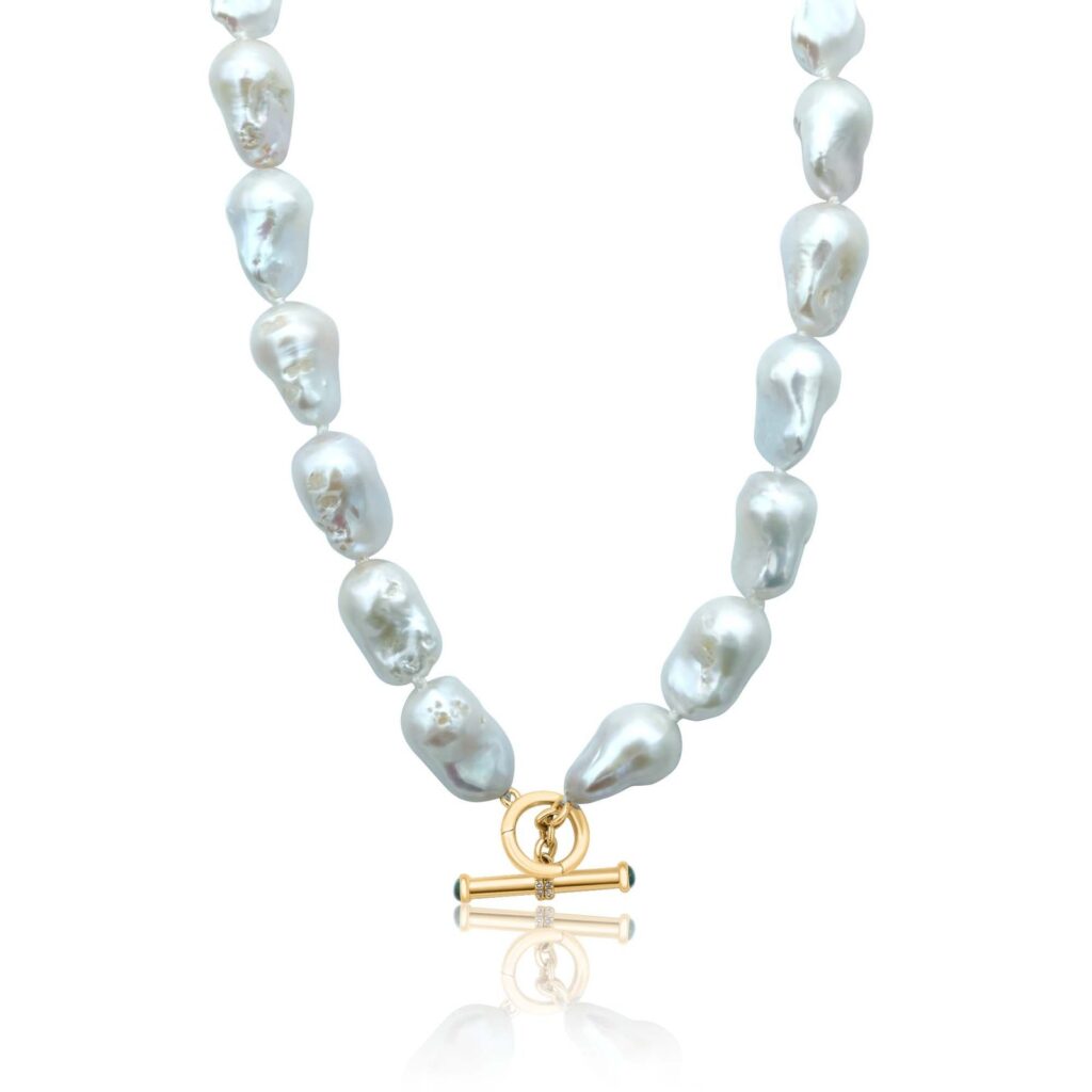 925 Sterling Silver Baroque Pearl Toggle Clasp Necklace