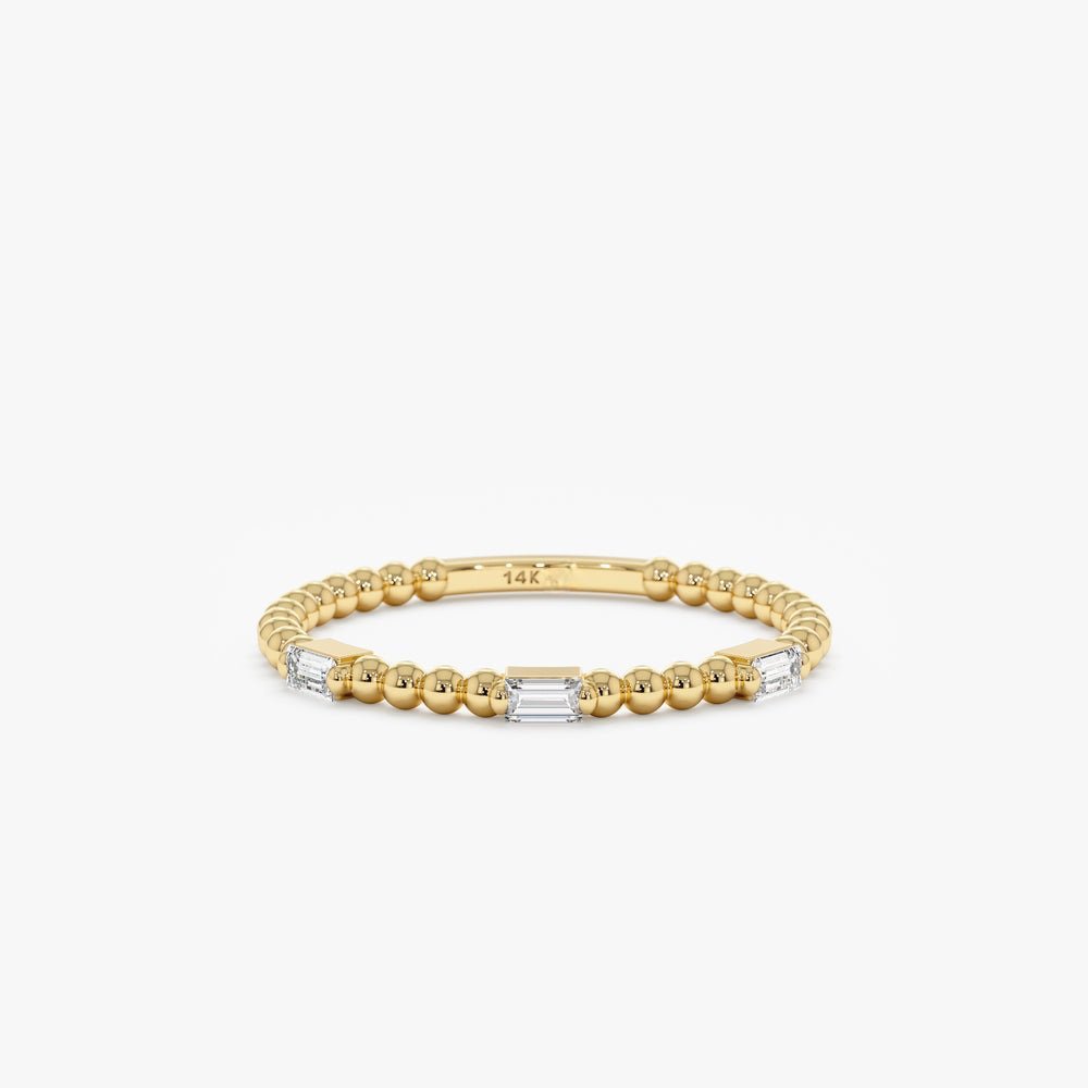 925 Sterling Silver Beaded Baguette Diamond Ring