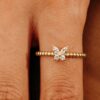 925 Sterling Silver Beaded Diamond Butterfly Ring - Image 3