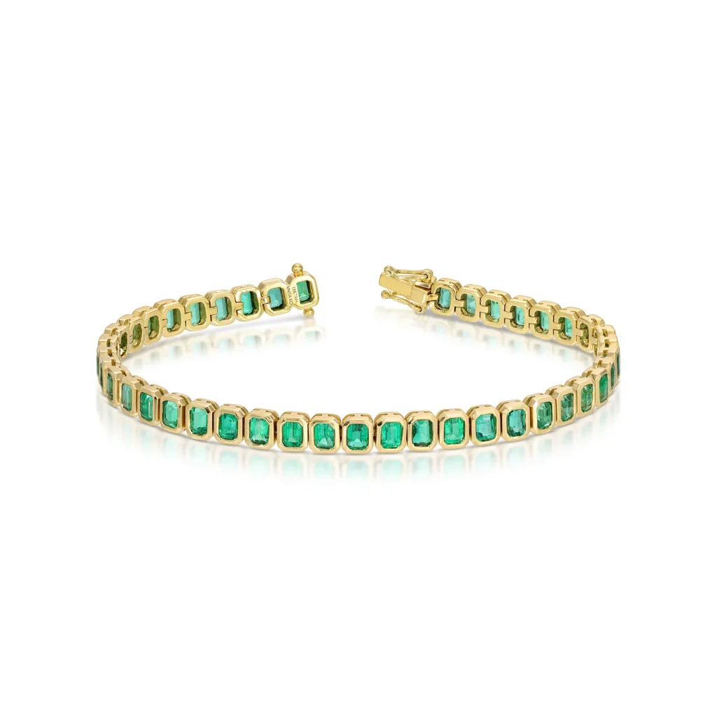 925 Sterling Silver Beveled Emerald Cut Emerald Bracelet